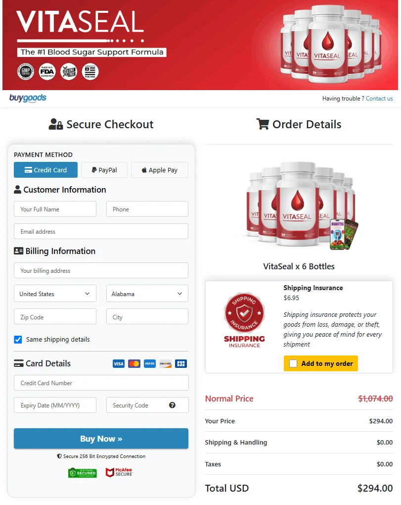 VitaSeal™ checkout page